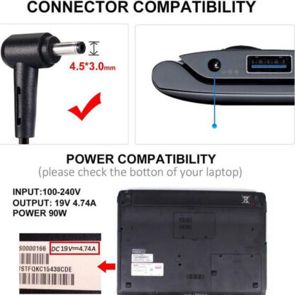 19V 4.74A 90W Asus 4.5mm 3.0mm AC Adapter Charger - Image 3