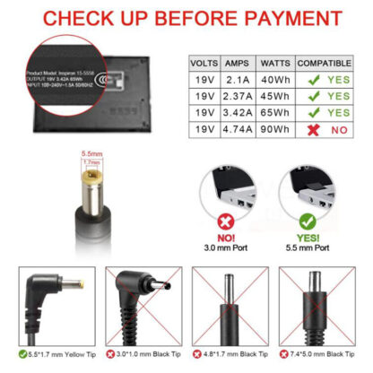 19V 3.42A 65W Acer 5.5mm 1.7mm AC Adapter Charger - Image 3